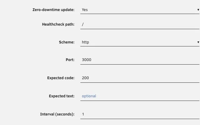 Container set to zero-downtime update with its healthcheck: path, scheme, port and expected code